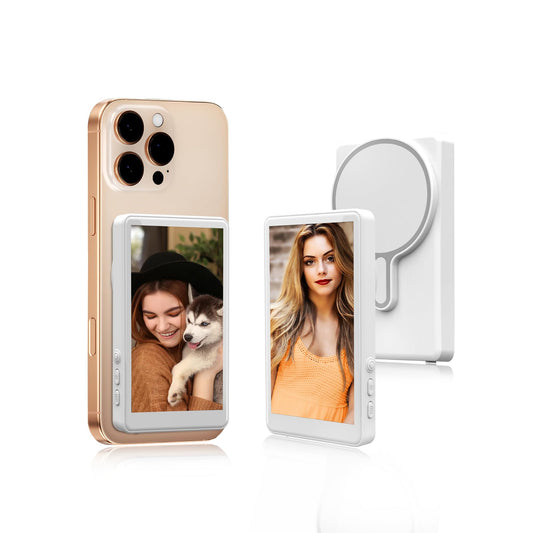 Vlog Selfie Monitor Screen for iPhone & Android,1080P Wireless Recording Magnetic Back Camera Selfie Monitor with Bluetooth Remo