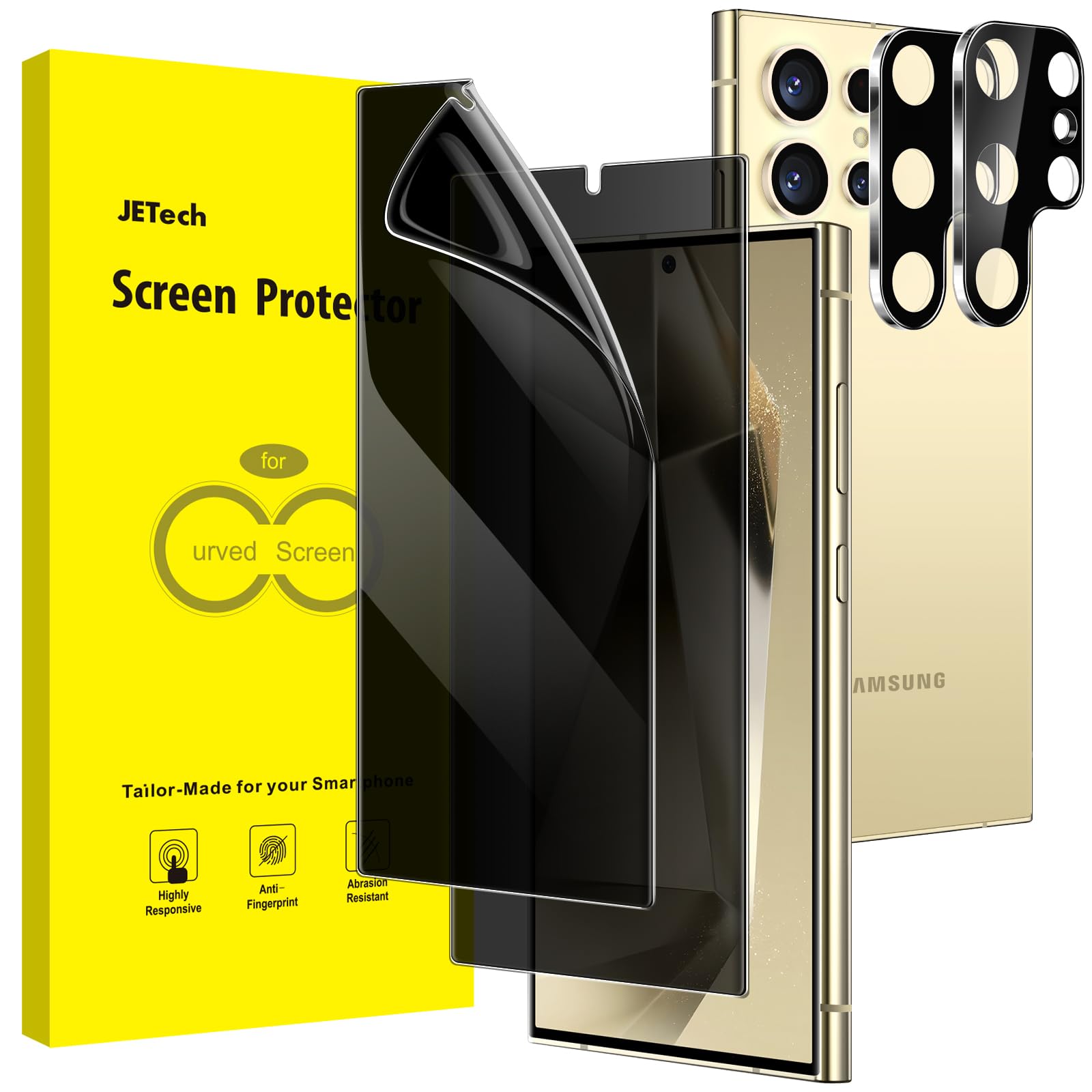 JETech Privacy Screen Protector for Samsung Galaxy S24 Ultra 5G 6.8-Inch with Camera Lens Protector, Anti-Spy Flexible TPU Film,