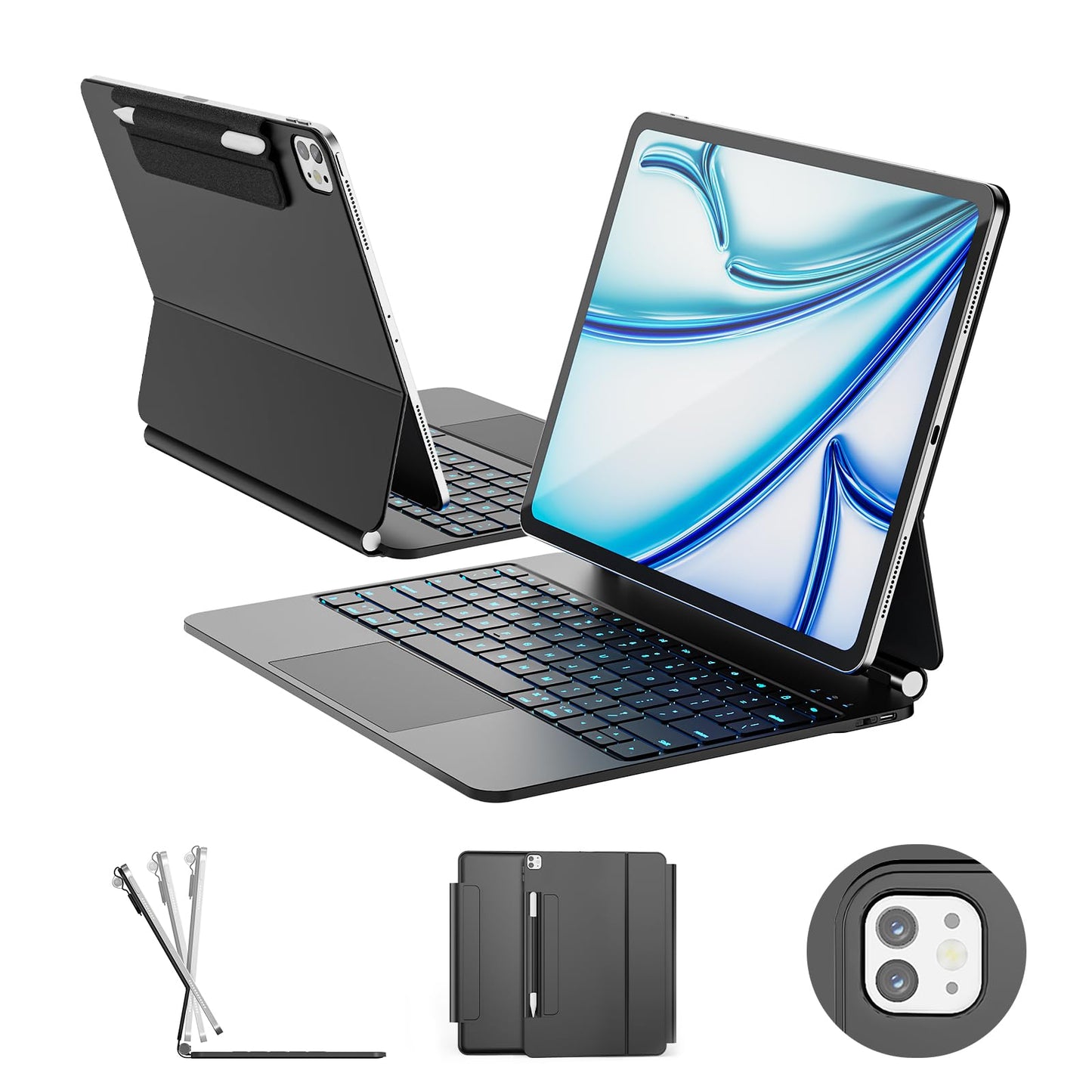 RAYMCRAFT for iPad Air 13 inch Case with Keyboard (M3,2025 / M2,2024), iPad Pro 12.9 (6th/5th/4th/3rd Gen) Magic Keyboard, Sprin