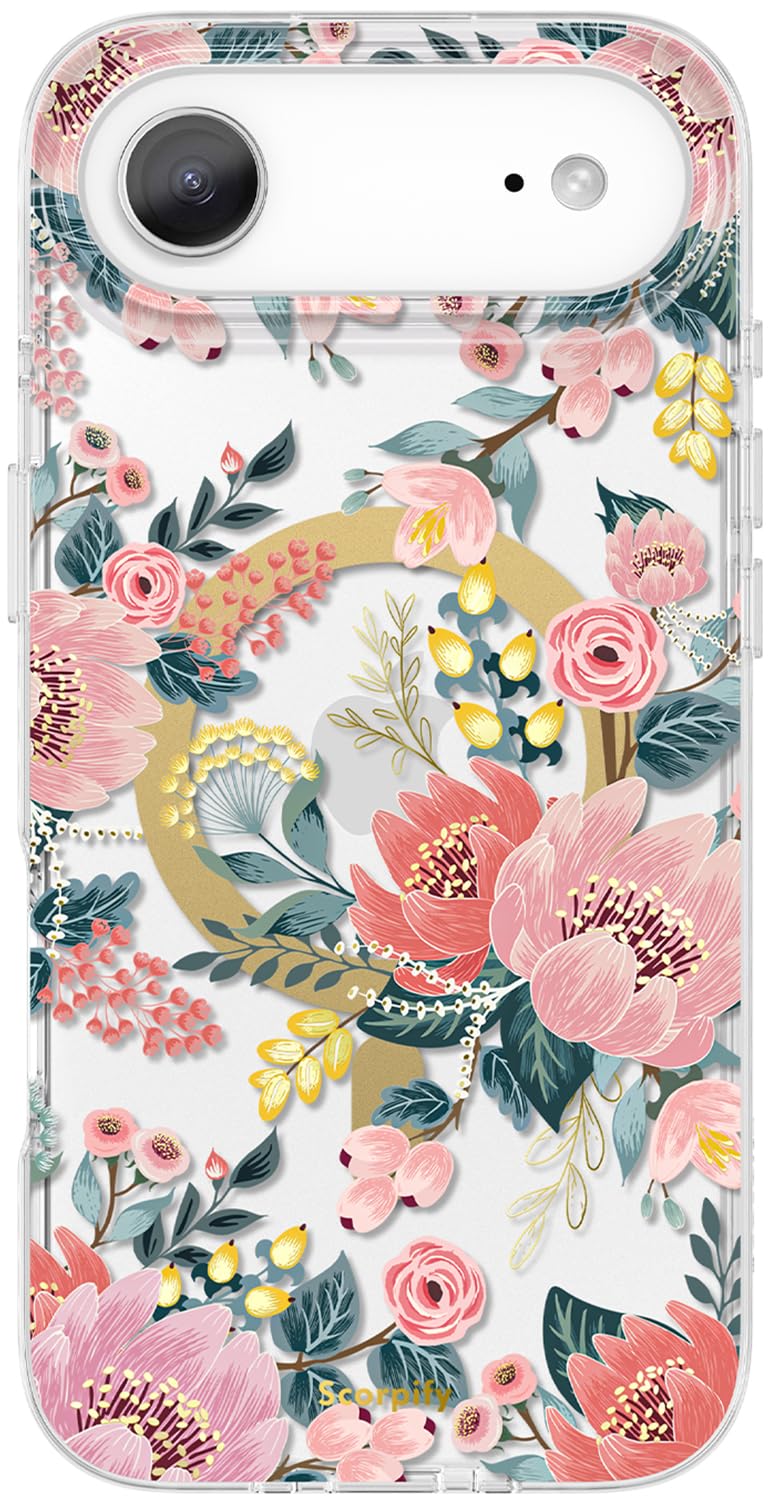 SCORPIFY for iPhone 17 Air Case [Compatible with MagSafe] with Pink Epiphyllum Floral Design, Cute Clear Flower Magnetic Phone C
