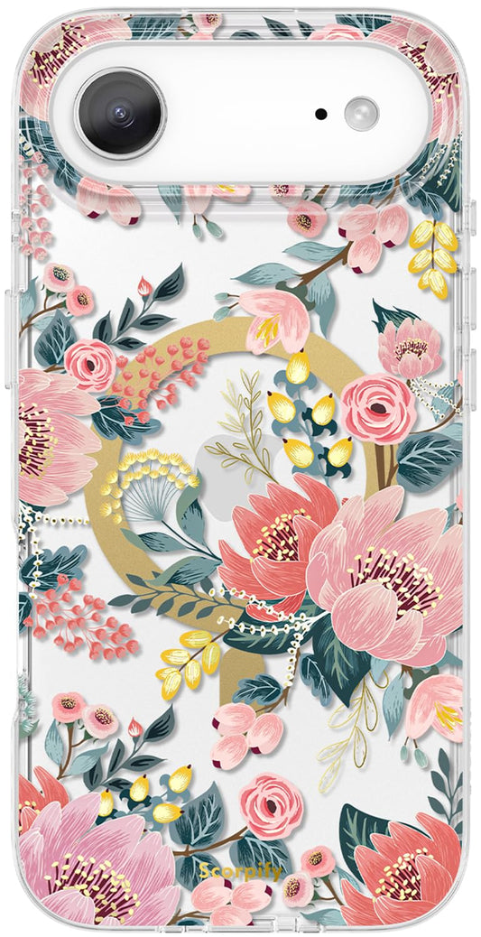 SCORPIFY for iPhone 17 Air Case [Compatible with MagSafe] with Pink Epiphyllum Floral Design, Cute Clear Flower Magnetic Phone C