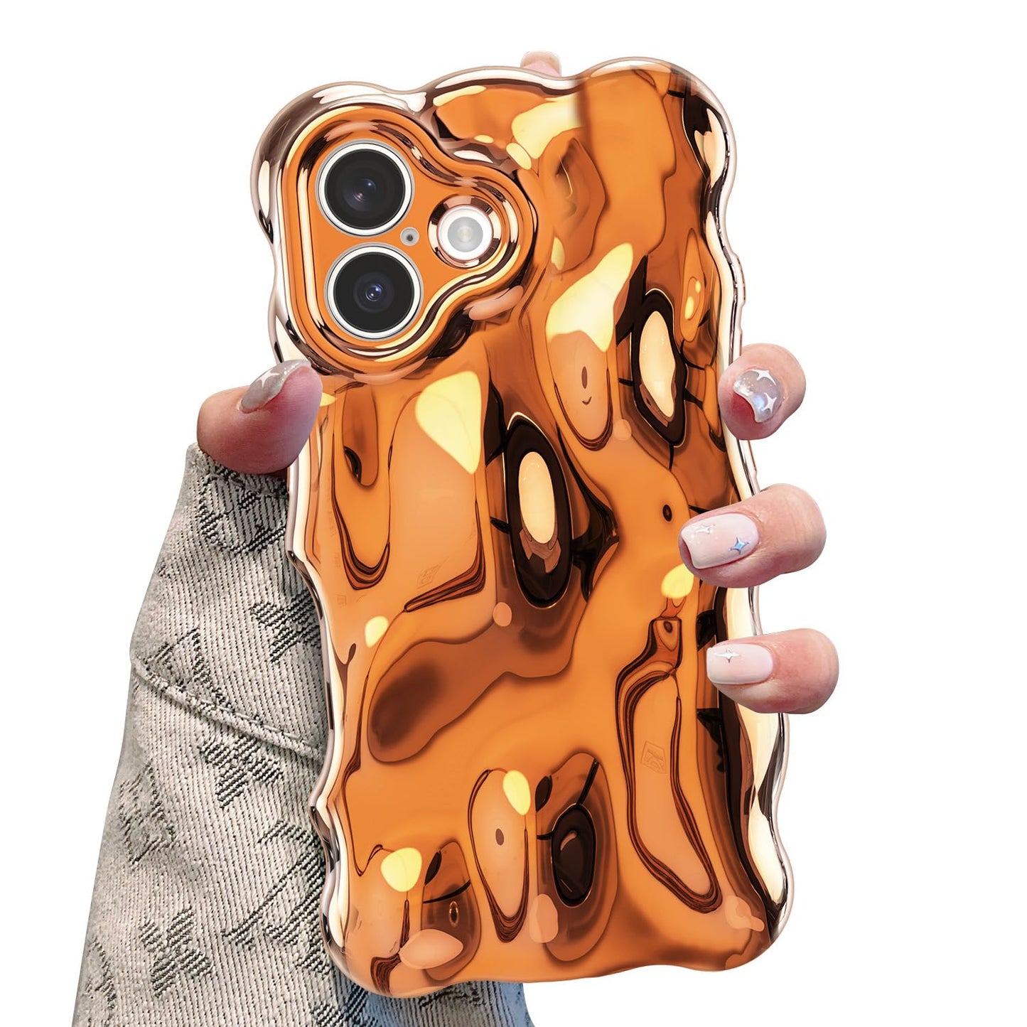 UEEBAI Ripple Case for iPhone 16, Cute Silver Cover Wave Shape for iPhone Case Pretty Aesthetic 3D Phone Cover, Water Ripple She