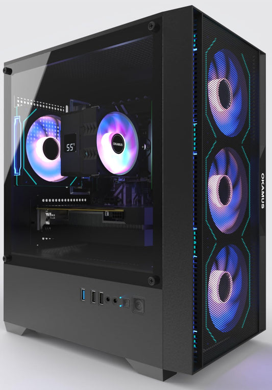 OKAMUS Gaming PC, i7 CPU, GTX 1660 Super 6GB Graphics, 512 GB M.2, 16 GB RAM Pre-Built Computer, RGB Fans x 4, Win 11 Home,WiFi