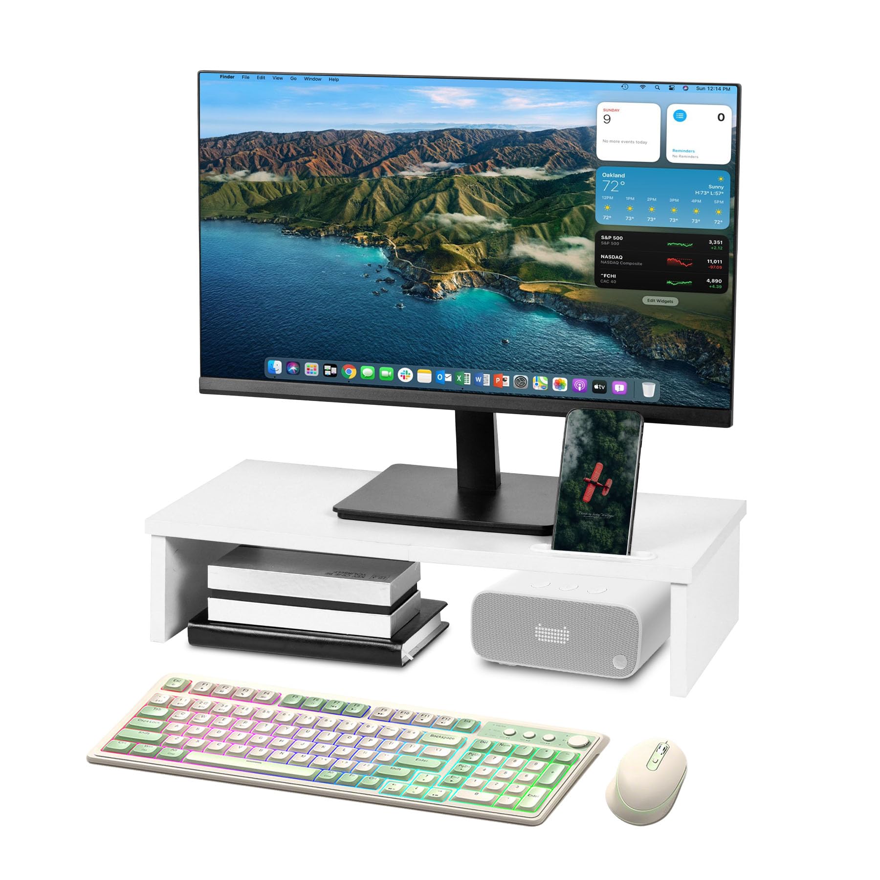 Qupui 21 Monitor Stand Riser with Phone Holder, Monitor Stand for Desk, Computer Monitor Stand, Desk Shelf for Top of Desk, Desk