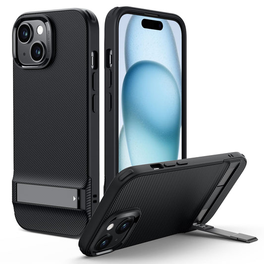 ESR for iPhone 15 Case, Metal Kickstand Case, 3 Stand Modes, Military-Grade Drop Protection, Supports Wireless Charging, Slim Ba