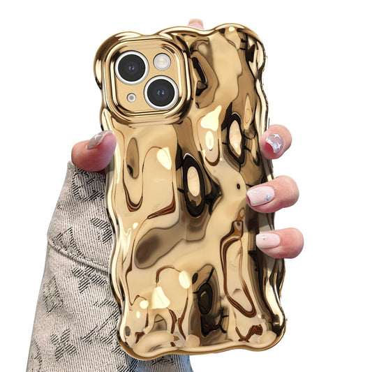 UEEBAI Ripple Case for iPhone 15, Cute Silver Cover Wave Shape for iPhone Case Pretty Aesthetic 3D Phone Cover, Water Ripple She
