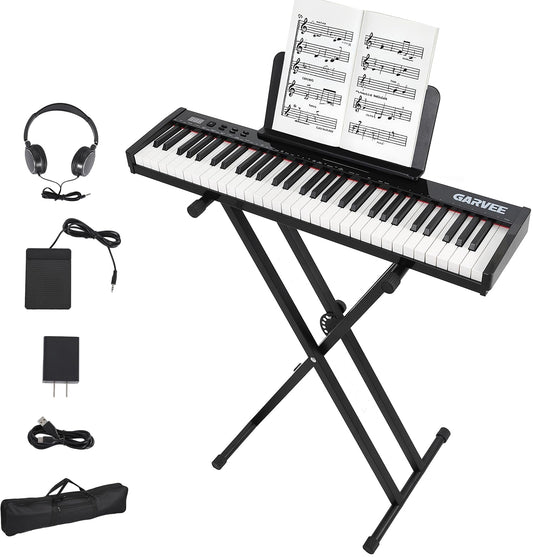 61 Key Keyboard Piano,Electric Piano Keyboard Kit with 128 Demos,128 Rhythms - Includes Piano Stand,Bag,Microphone,Pedal,Charge,