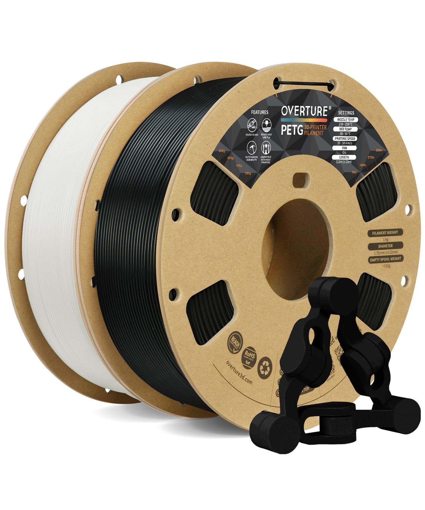 OVERTURE PETG Filament 1.75mm, 3D Printer Filament, 2kg Filament (4.4lbs), Dimensional Accuracy Probability +/- 0.02 mm, Fit Mos