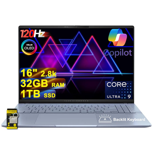 ASUS Vivobook S16 AI PC Laptop 16 2.8k OLED 120Hz (600nits, 100% DCI-P3) Intel 16-core Ultra 9 285H 32GB RAM 1TB SSD Backlit for