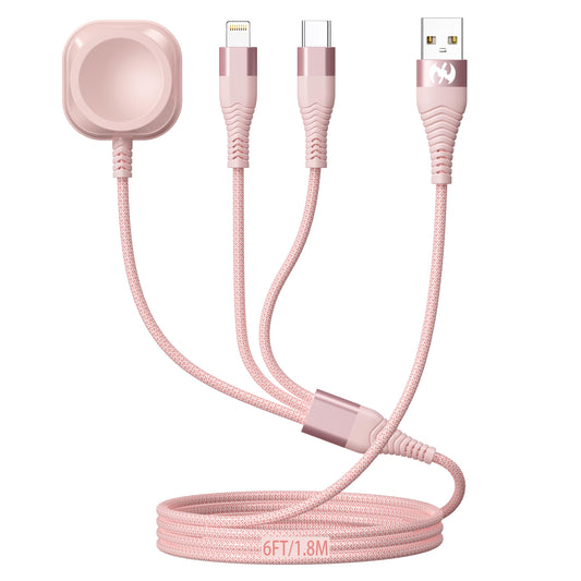 Apple Watch Charger Multi Charging Cable 6FT, Nylon Braided USB AM Port to Lightning Type C USB C Cord iWatch Magnetic Wireless
