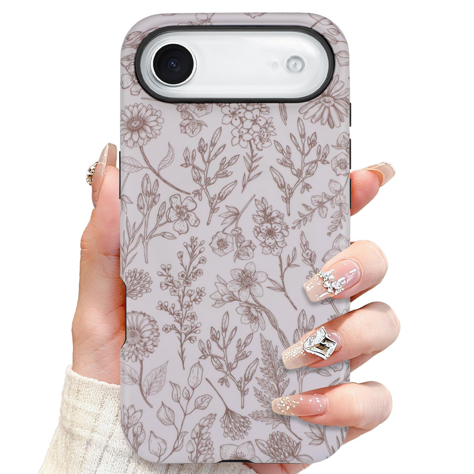 SOKAD Magnetic Sage Floral Phone Case for iPhone Air, Vintage Beige Flower Pattern Compatible with Magsafe Matte Protective Case