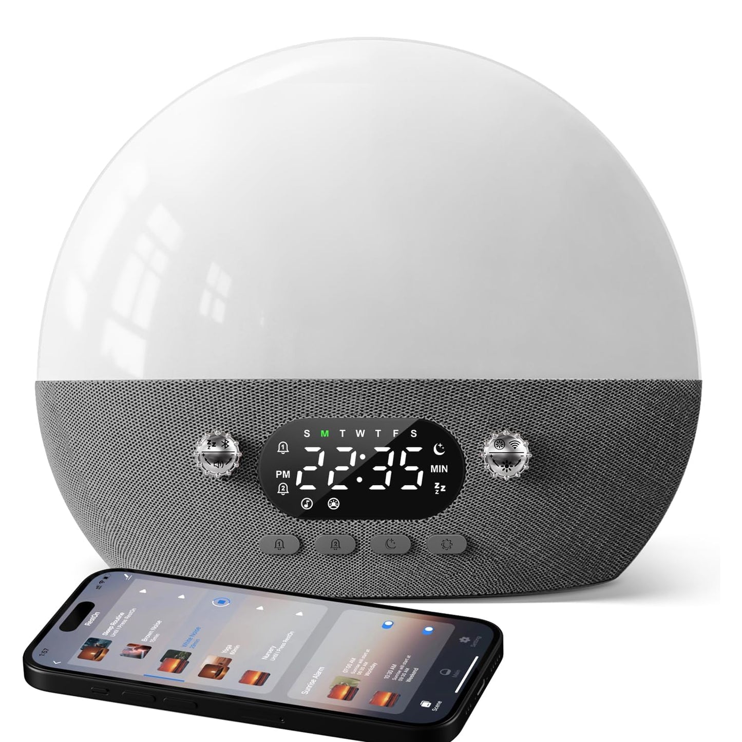 Dekala RestOnn Sunrise Alarm Clock Sunset Sound Machine 7-Day Programmable Loud Dual Alarm Clock, White Noise Natural Sounds for