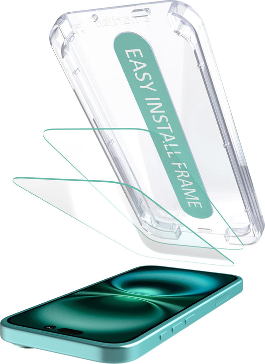 Smartish iPhone 16 Screen Protector - 2-Pack Tempered Glass Screen Protectors - Tuff Sheet - 9H Easy Install Frame [Scratch Resi