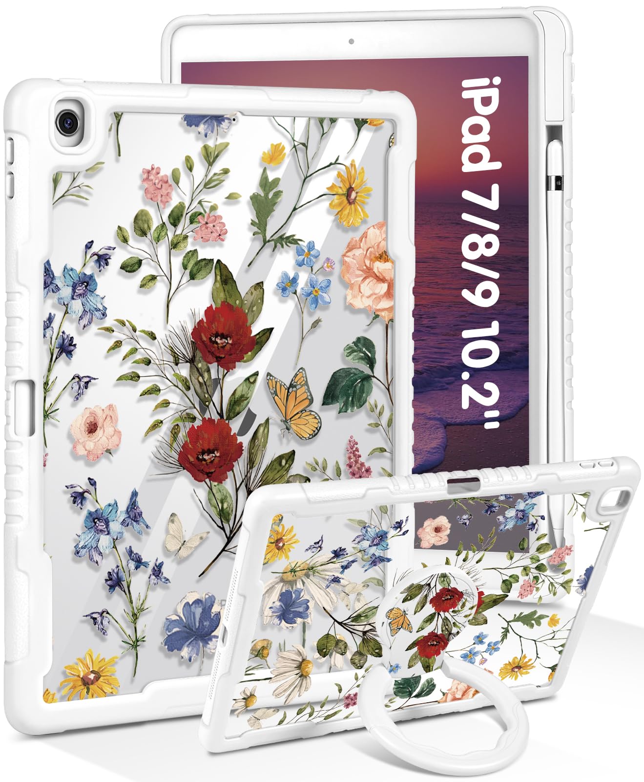 Uppuppy for iPad 9th/8th/7th Generation Case, for iPad Air 3/ Pro 10.5 2017 - Women Cute Girls with Pencil Holder&Stand Clear Co
