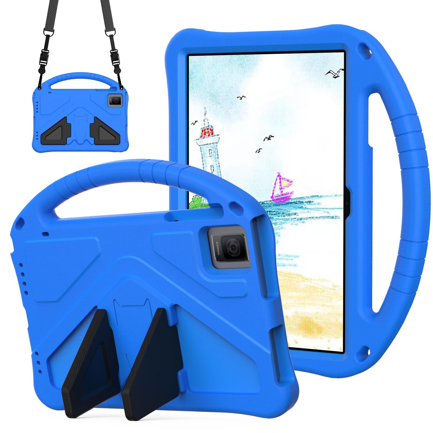 Kwamaz for Revvl Tab 2 Case 2025, Kids EVA Cover with Strap Handle Stand, for Tmobile Revvl Tab 2 Case 10.1, Blue