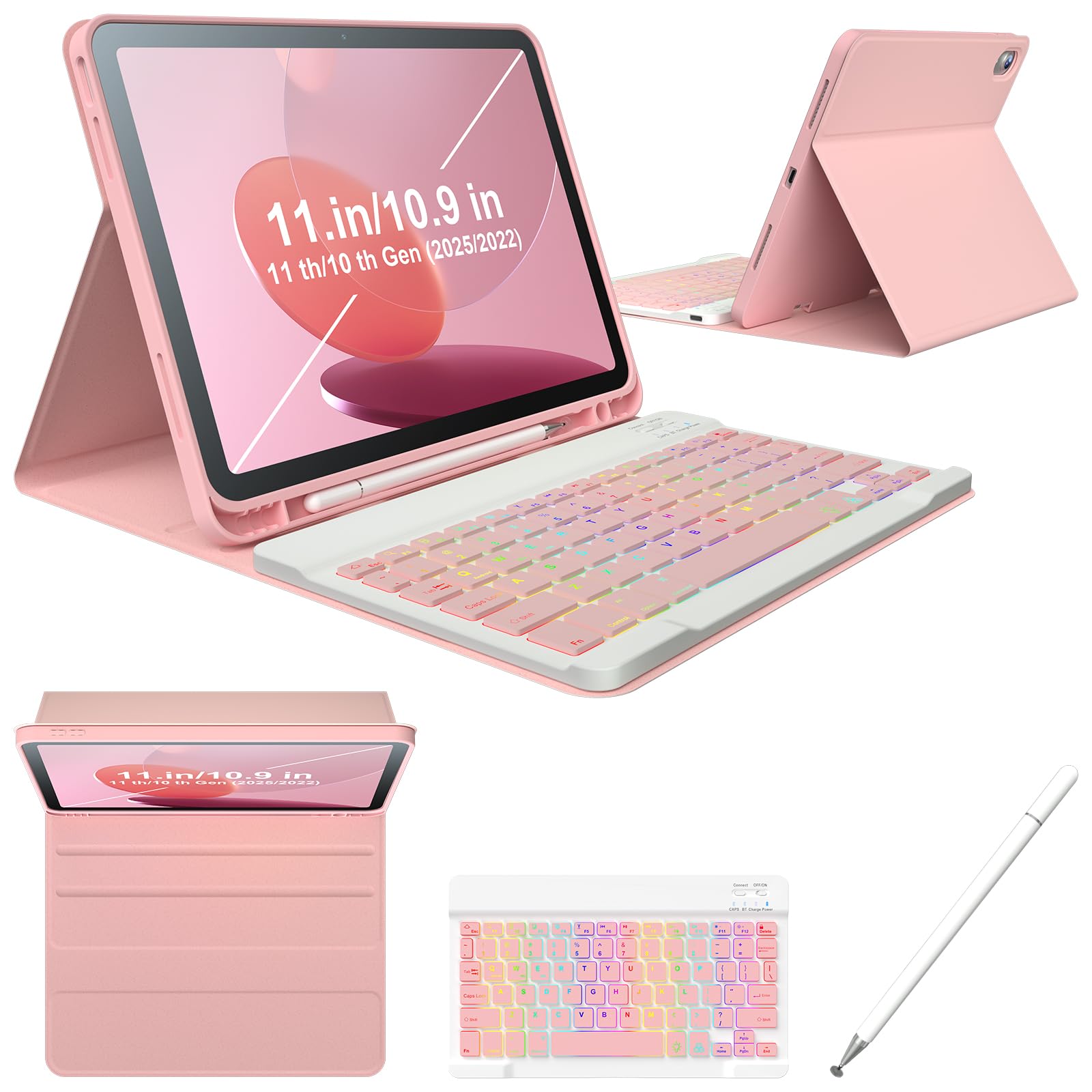 iPad 11th 10th Generation Case with Keyboard 10.9 Inch 2022 Detachable Wireless 7Colors Backlight Keyboard Case with Pencil Hold