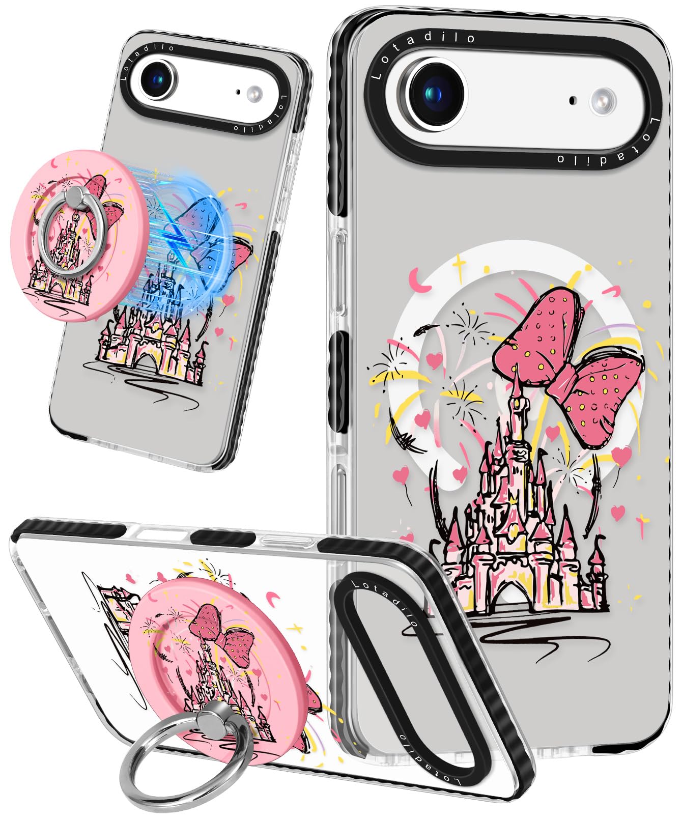 Lotadilo Case for iPhone 17 Air Case Compatible with Magsafe Ring Holder Stand - for Women Castle Design TPU Phone Cover for Gir