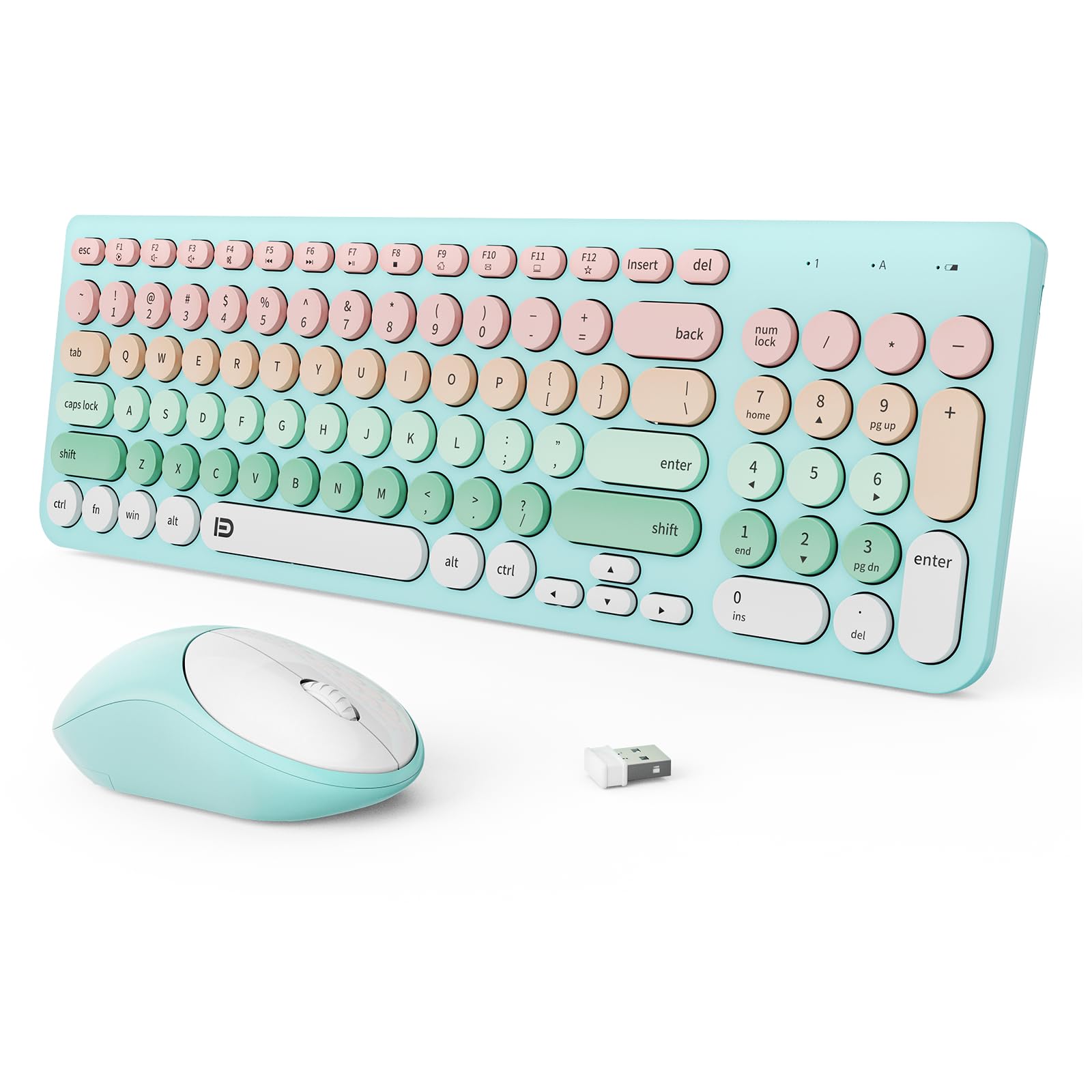 Wireless Keyboard and Mouse Combo, 2.4GHz Colorful Cute Round Keycaps Keyboard for Office Computer PC Desktops Laptop (96 Keys L