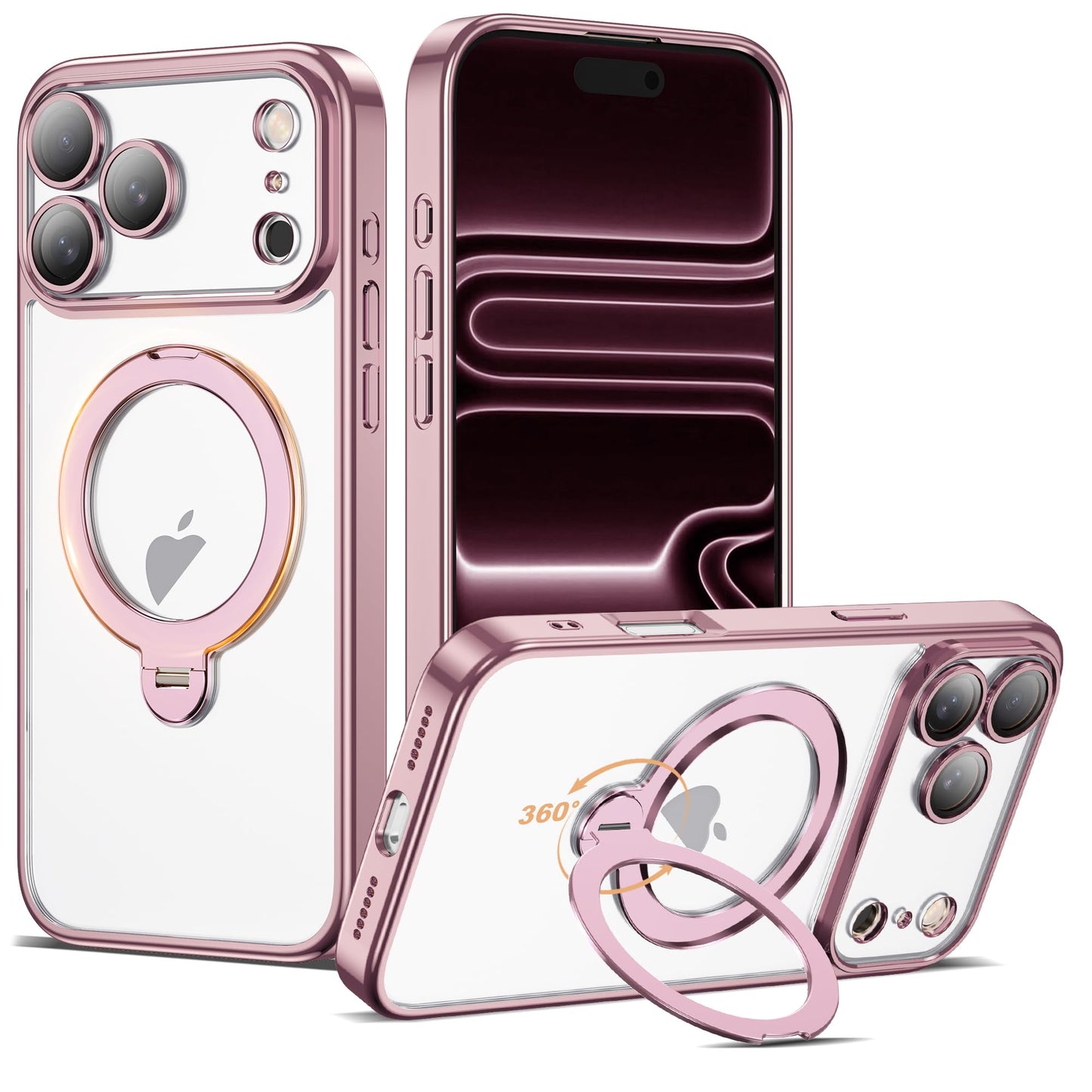 AmoraAqua Compatible with iPhone 17 Pro Case with 360 Rotatable Magnetic Ring Stand [Compatible with Mag-Safe] Full Camera Lens