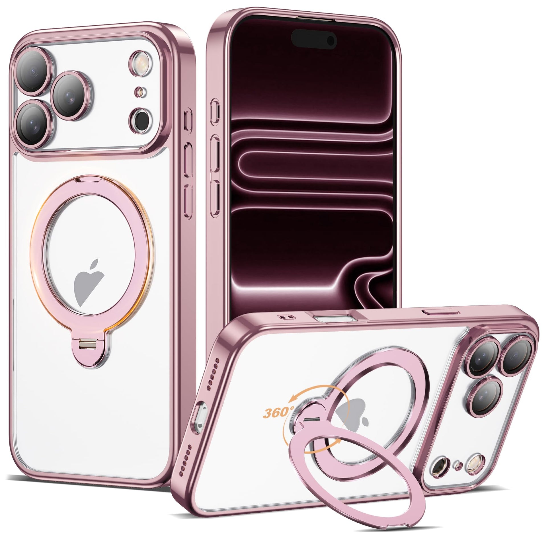 AmoraAqua Compatible with iPhone 17 Pro Case with 360 Rotatable Magnetic Ring Stand [Compatible with Mag-Safe] Full Camera Lens