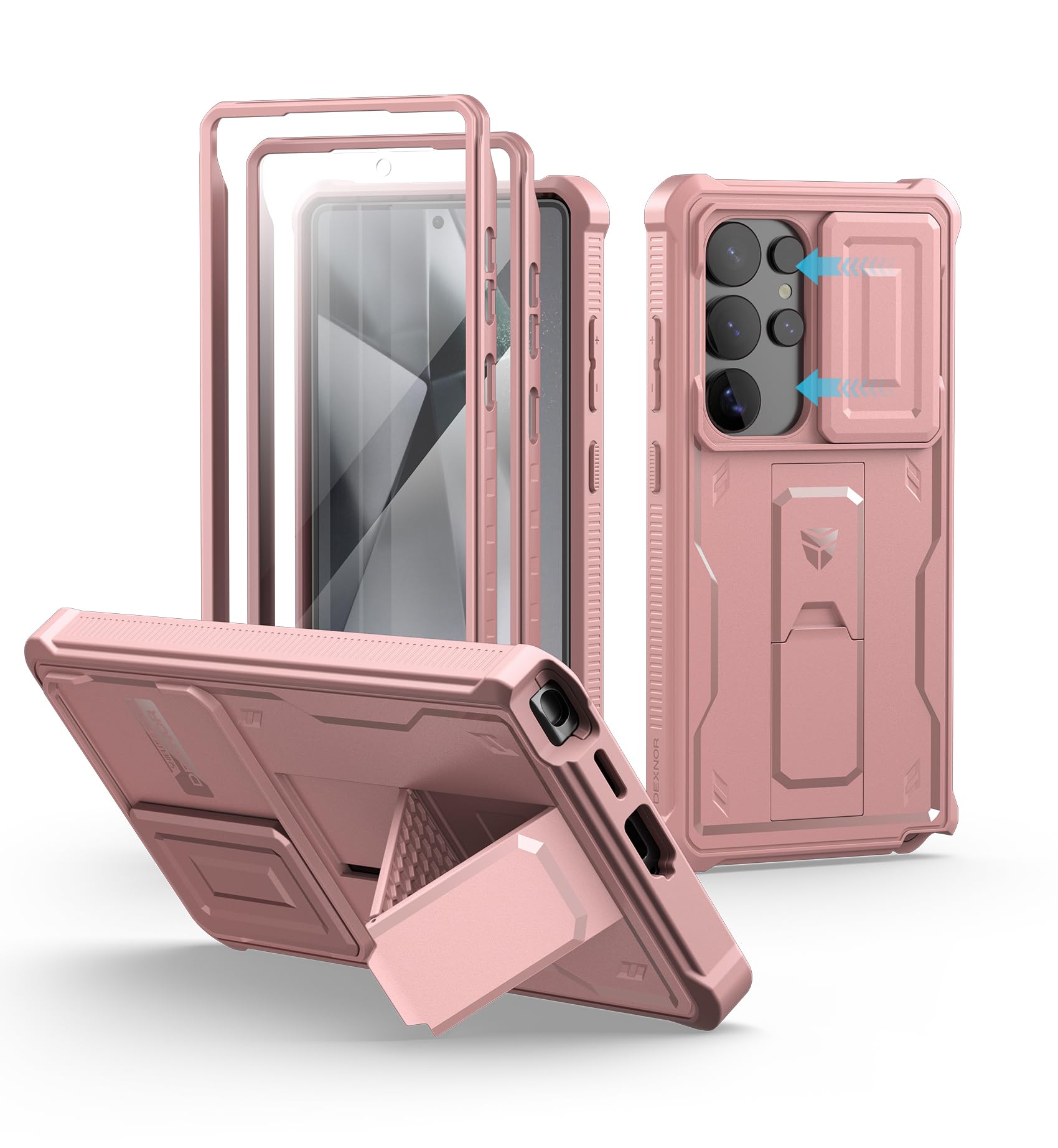 Dexnor for Samsung Galaxy S25 Ultra Case with Built-in Slide Camera Cover & Screen Protector & Kickstand,Heavy-Duty Shockproof R