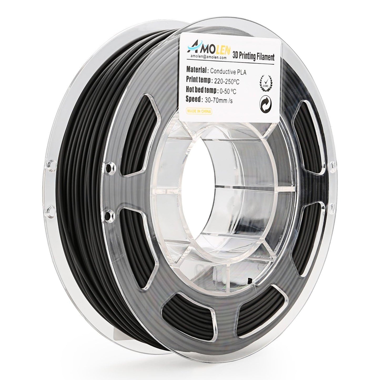 AMOLEN PLA Filament,1.75mm 3D Printer Filament, Conductive Black Printing Filament PLA Dimensional Accuracy +/- 0.02 mm, Fit Mos
