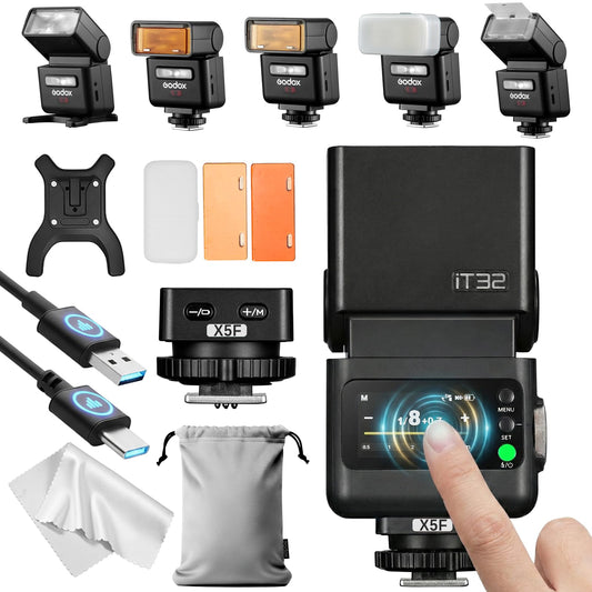 Godox IT32 TTL Camera Flash with X5F Flash Trigger for Fujifilm Cameras, Magnetic Hotshoe & Trigger 2-in-1,Colorful Touch Screen