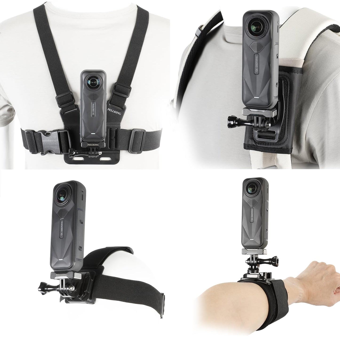 PellKing 4-in-1 Magnetic Quick Release Mount Kit for Insta360 X5,Including Chest Strap Head Strap Wrist and Backpack Clip, 360Ro