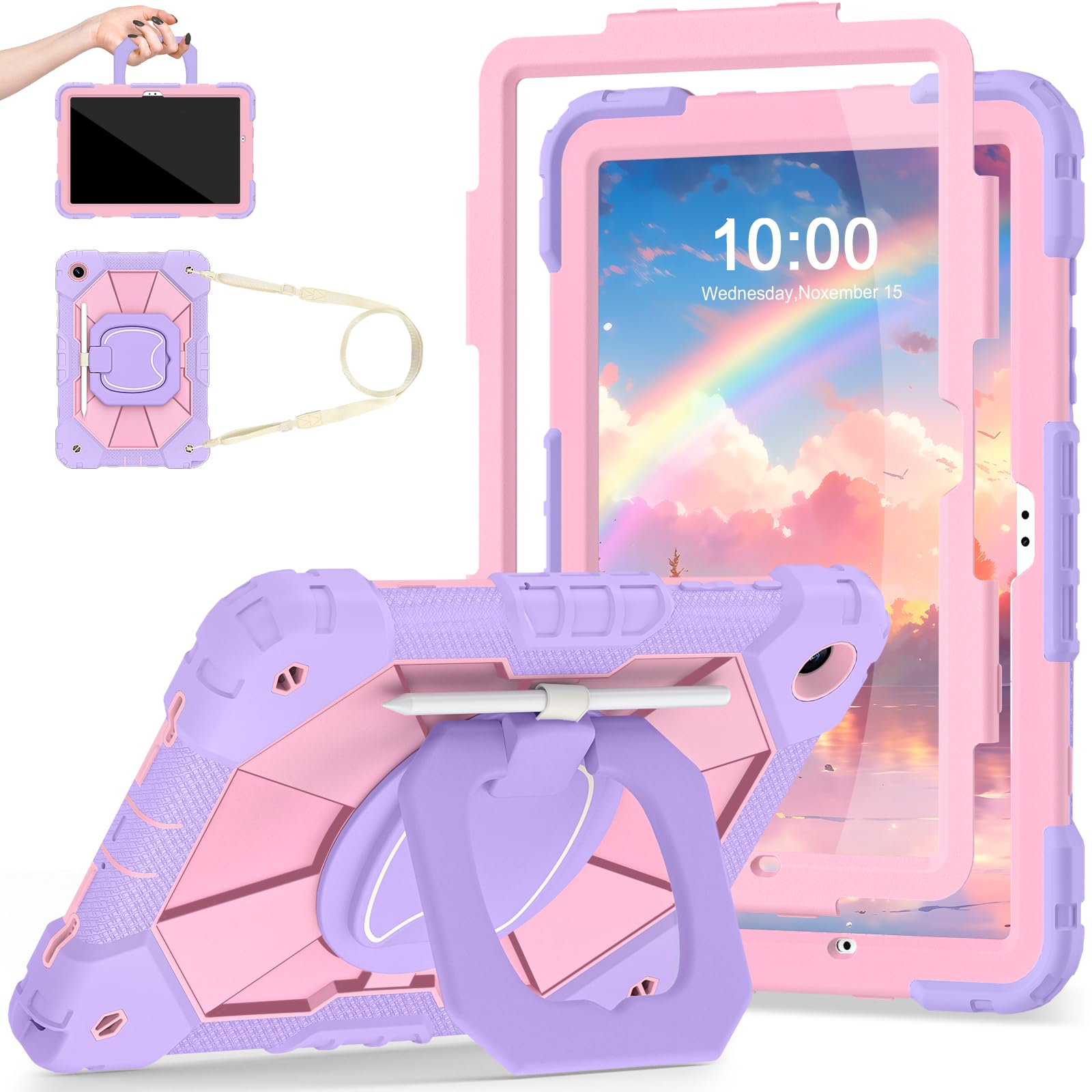 Auizotl Case for Samsung Galaxy Tab A9+/A9 Plus 11 Inch with Screen Protector/Rotating Stand/Pen Holder,Military Grade Shockproo