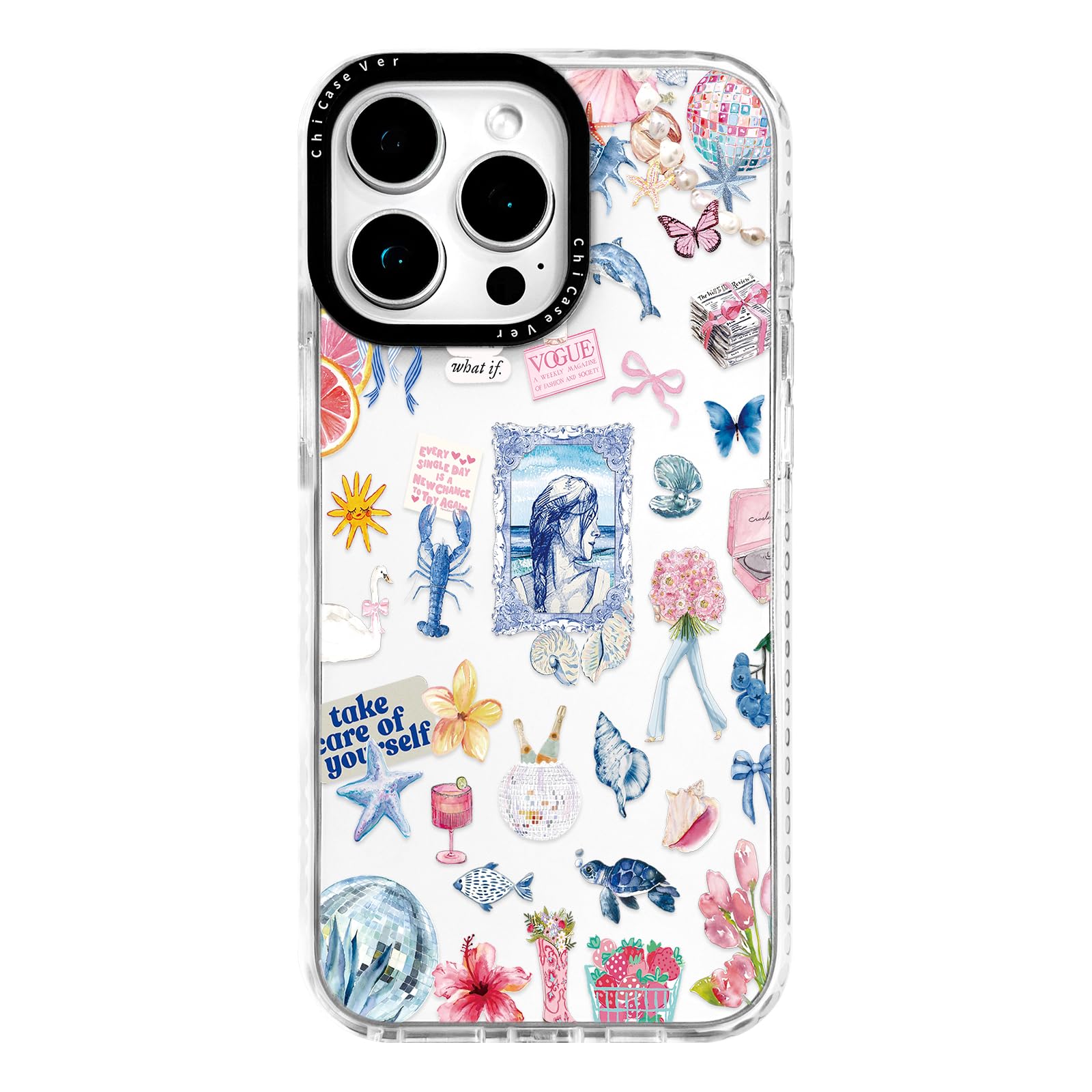 ChiCaseVer for iPhone 15 Pro Max Case, Ocean Self-Care Collage Pattern with Sea Creatures, Military-Grade Drop Protection, Aesth