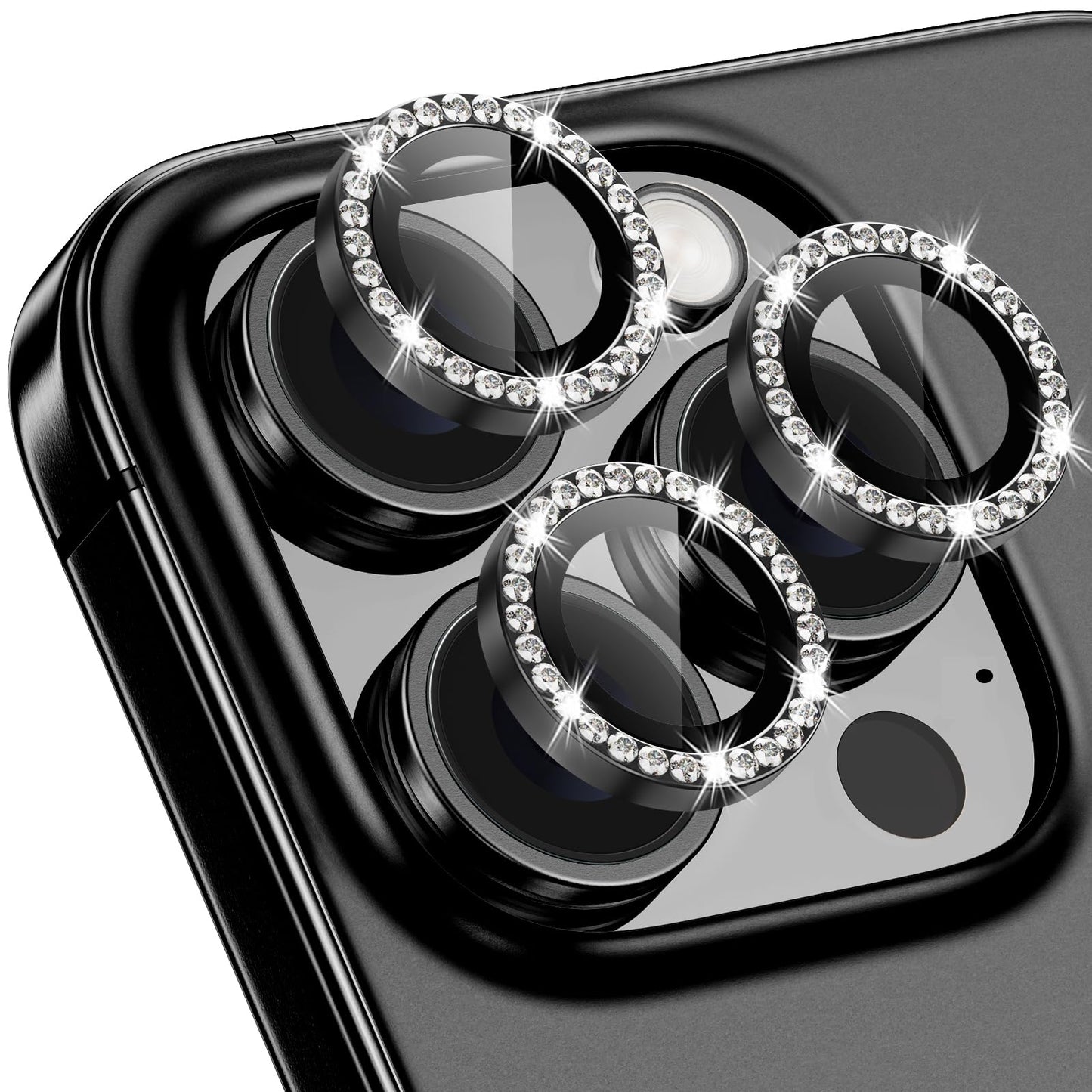 Xfilm for iPhone 16 Pro/16 Pro Max Camera Lens Protector Bling Individual Metal Diamond Ring 9H Hardness Scratchproof Protector,