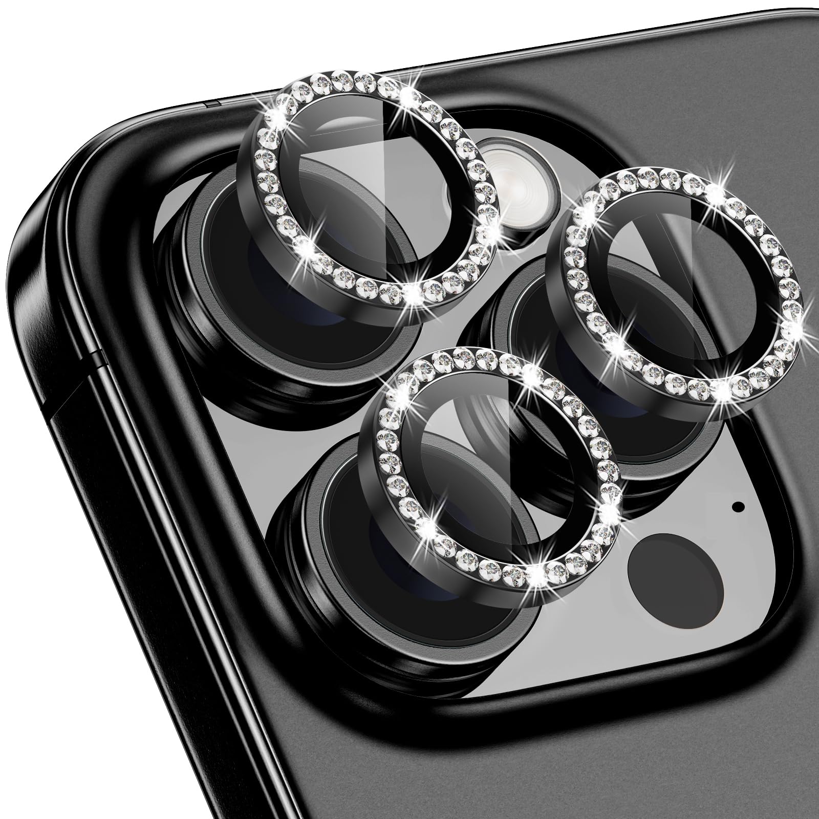 Xfilm for iPhone 16 Pro/16 Pro Max Camera Lens Protector Bling Individual Metal Diamond Ring 9H Hardness Scratchproof Protector,