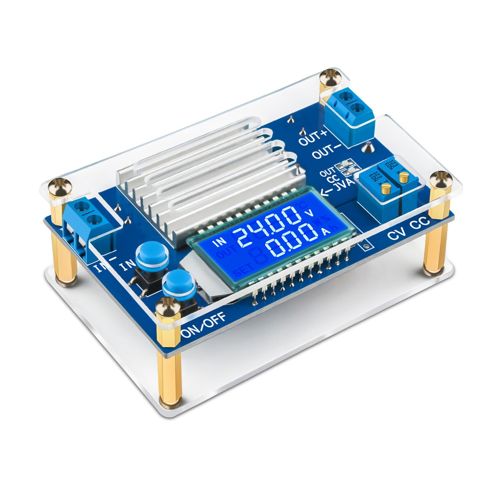 DROK DC Buck Converter 5.3V-32V to 1.2V-32V 12A Adjustable Power Supply with LCD Display for RV Solar Panel, Golf Cart, Blue