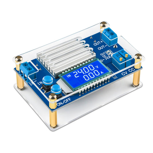 DROK DC Buck Converter 5.3V-32V to 1.2V-32V 12A Adjustable Power Supply with LCD Display for RV Solar Panel, Golf Cart, Blue