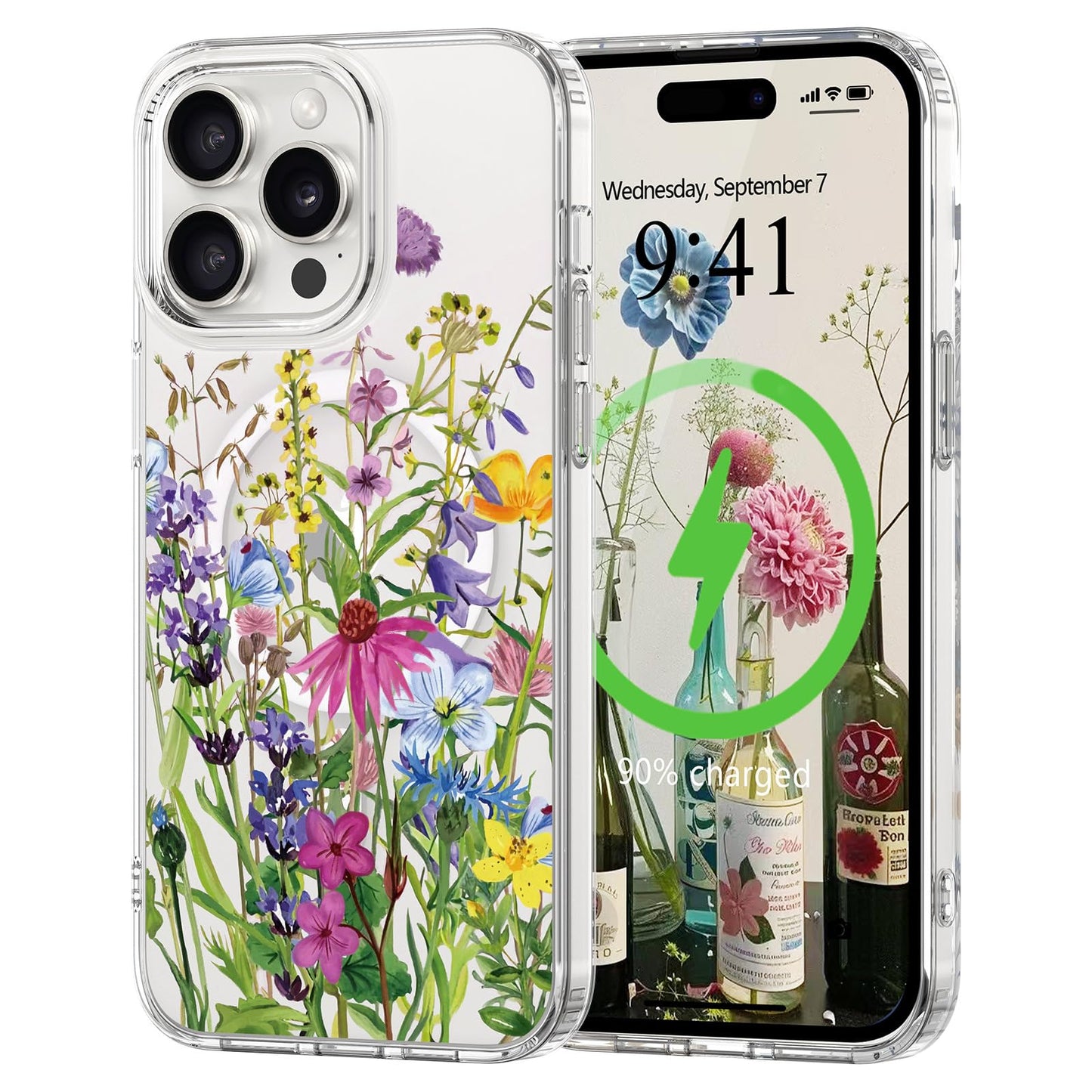 L-FADNUT for iPhone 13 Pro Case [Compatible with Magsafe], Cute Flower Girls Women Clear Case Silicone Shockproof Protective Cov