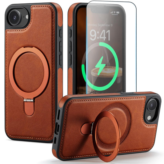 CHEEWADA for iPhone 16E Case with Stand Compatible with Magsafe Slim PU Leather & Durable TPU Drop Proof Magnetic Kickstand Prot