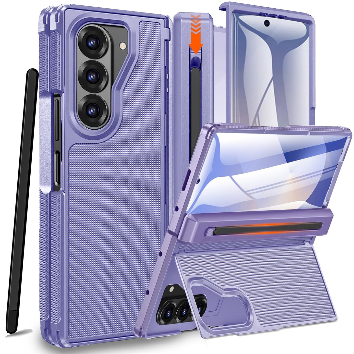 NINKI for Samsung Z Fold 7 Case with S Pen Holder & Stylus and Hidden Kickstand, Hinge Protective Screen Protector Phone Cover f