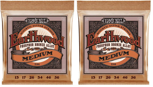Ernie Ball Earthwood Medium Phosphor Bronze Acoustic Guitar Strings, 13-56 Gauge (Pack of 2)