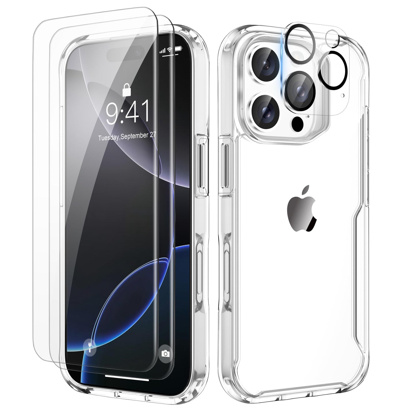 ORETECH Designed for iPhone 16 Pro Max Case Clear, with [2 X Screen Protector & 1 x Camera Lens Protector] [15 FT Drop Protectio