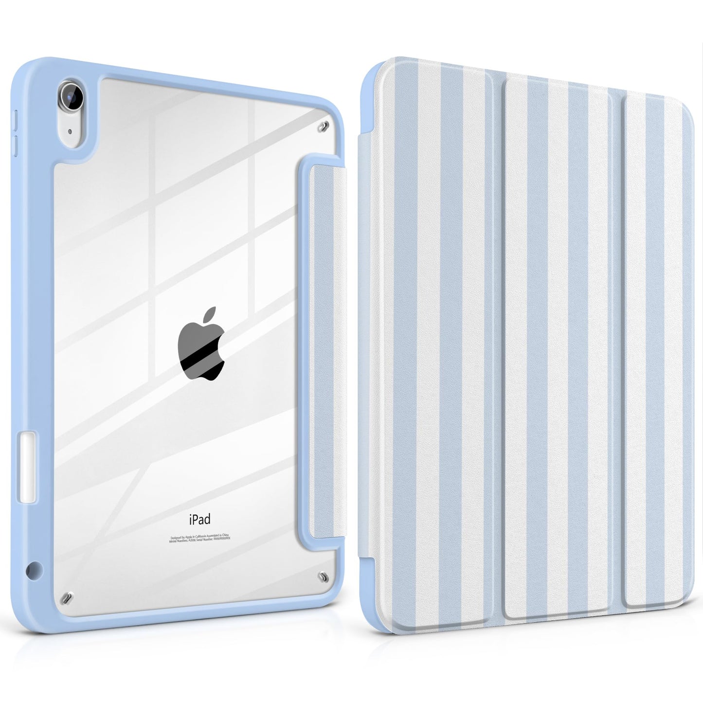 Loyrina Case for iPad Air 11 inch M3 2025 M2 2024 Release with Pencil Holder - Cute Preppy Coastal Design Aesthetic Blue White S