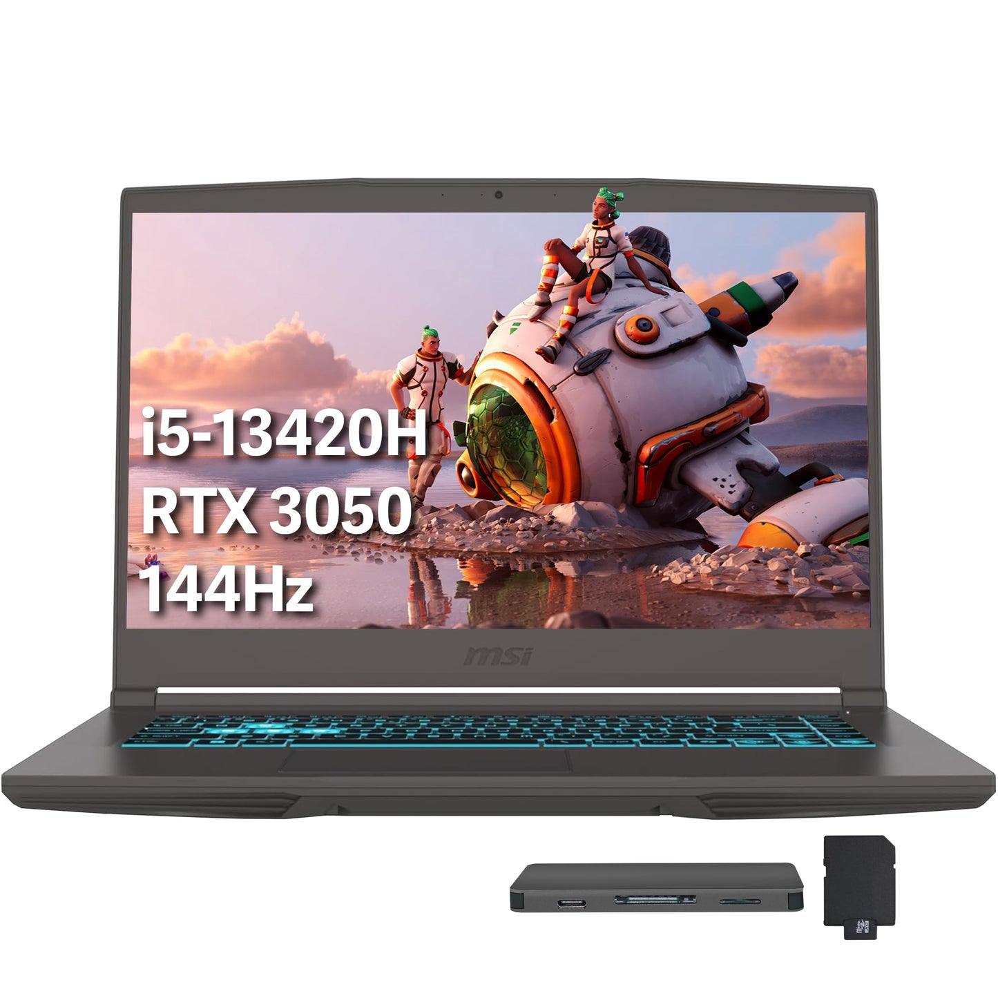 msi Thin 15.6 144Hz FHD IPS Display Gaming Laptop, Intel Core i5-13420H, 16GB RAM, 512GB SSD, NVIDIA GeForce RTX 3050, Backlit K
