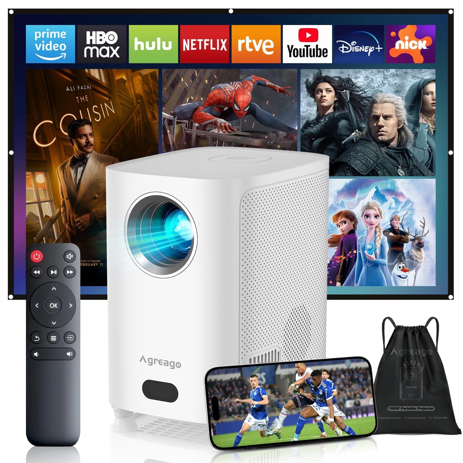[Electric Focus] Projector with WiFi and Bluetooth, Native 1080P 15,000 Lumens 4K Supported, Agreago Outdoor Movie Projector for