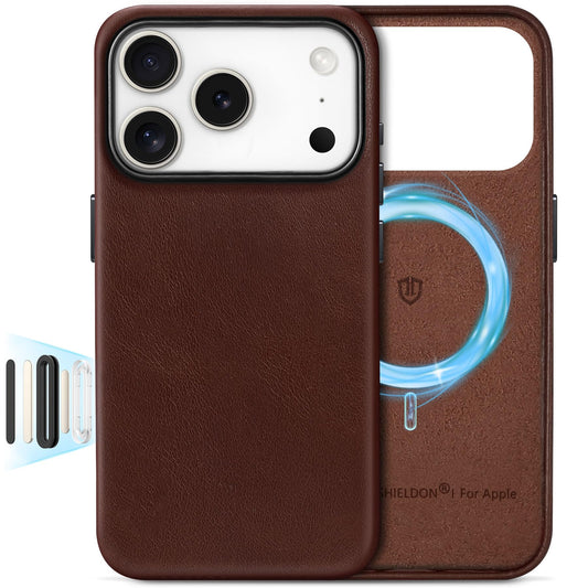 SHIELDON Leather Case for iPhone 17 Pro 6.3 Inch 2025 | [Updated Camera Button] | Compatible with Magsafe | Magnetic Wireless Ch