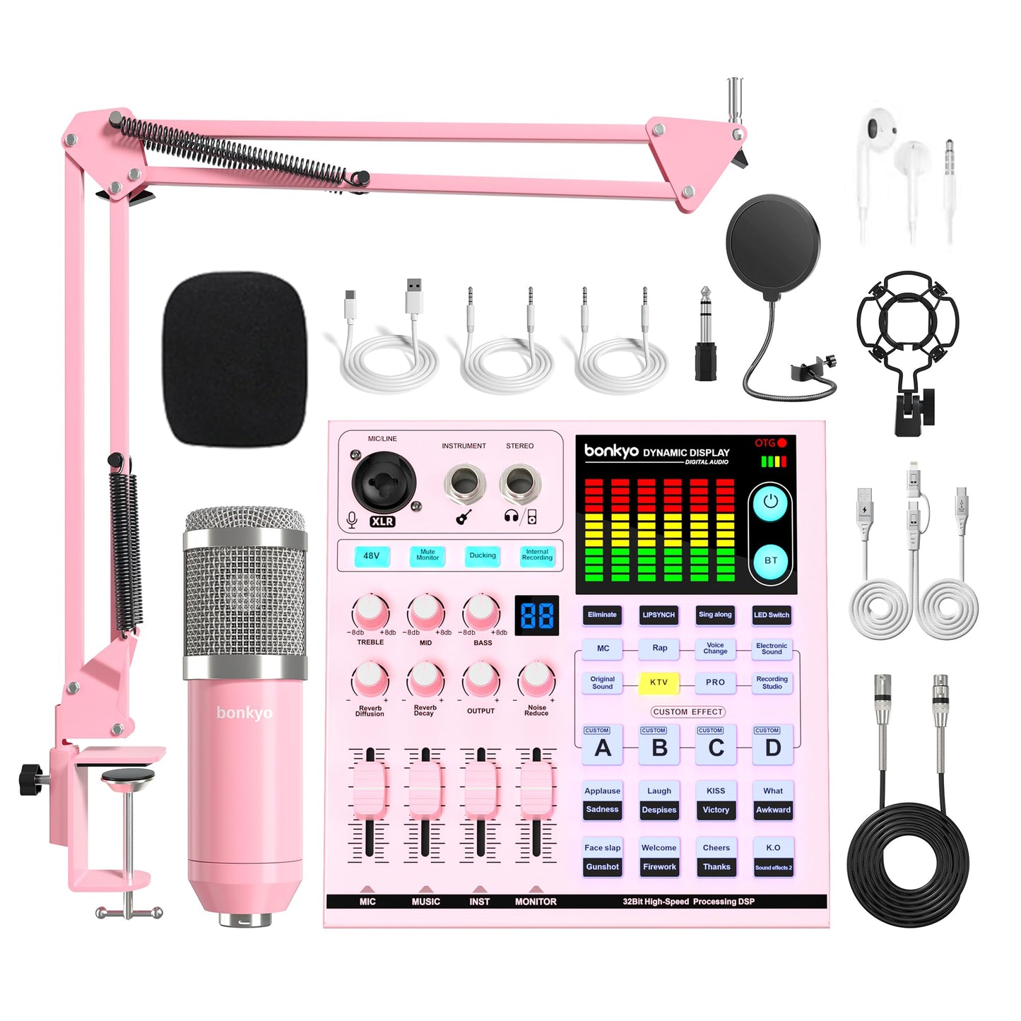 Podcast Equipment Bundle: SN800 Mixer with XLR Mic, Auto Ducking, 16-Level DeNoise, 4000mAh Battery, for Streaming, Singing, Rec