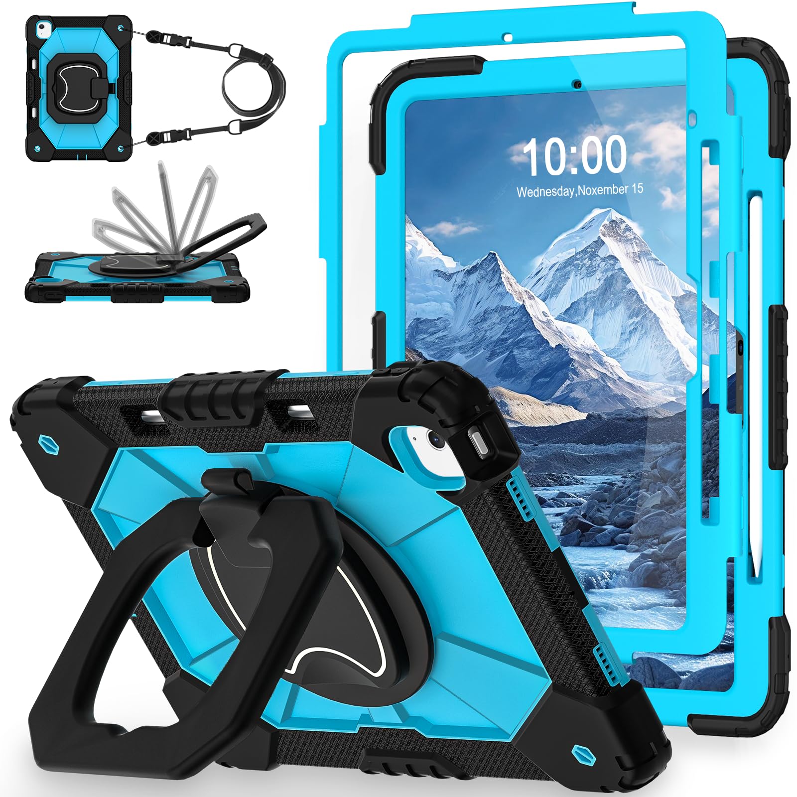 WESOROL for iPad Air 13 Inch Case M3/M2 2025/2024 with Pencil Holder/Screen Protector/360 Rotating Stand,Military Grade Shockpro