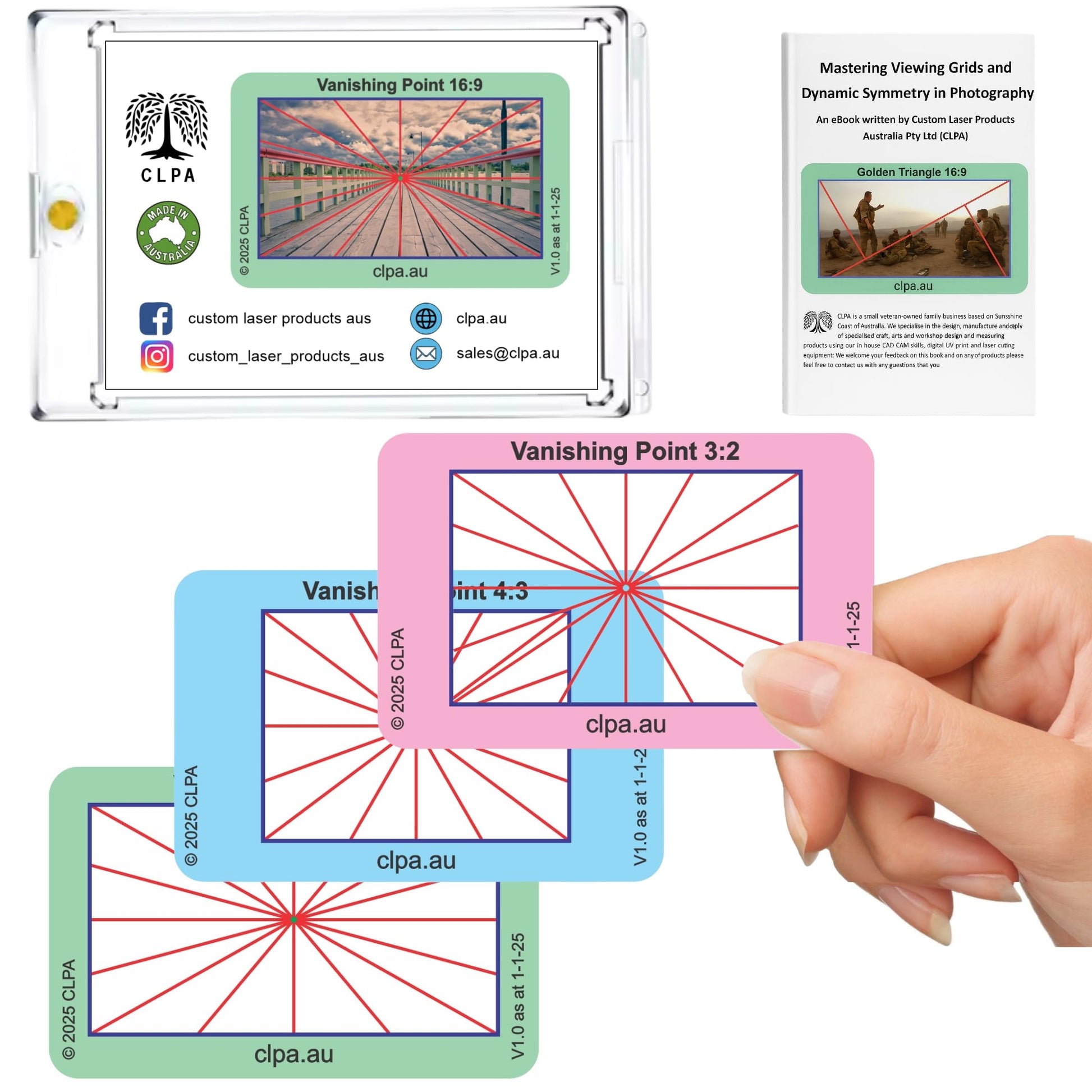 CLPA Vanishing Point Viewfinder: Credit Card-Sized Composition Grids for Video, Photography & Art in 4:3, 3:2, & 16:9