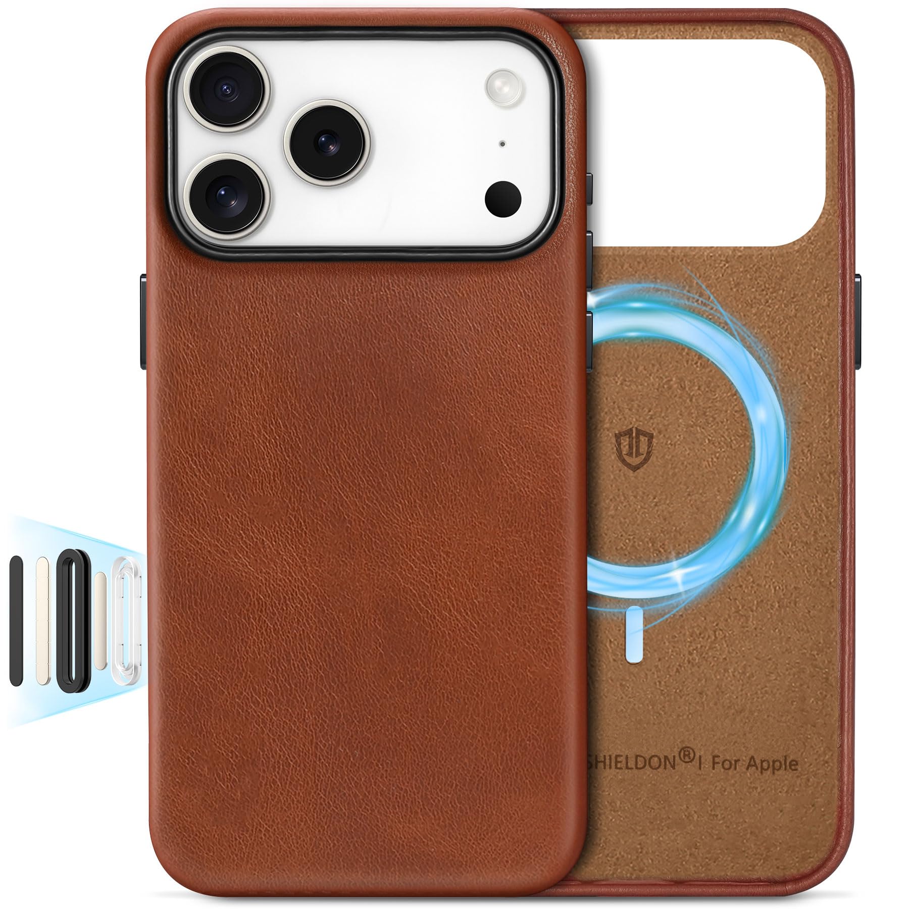 SHIELDON Genuine Leather Case for iPhone 17 Pro Max 6.9  2025 with [Updated Camera Button], Compatible with Magsafe, Magnetic Wi