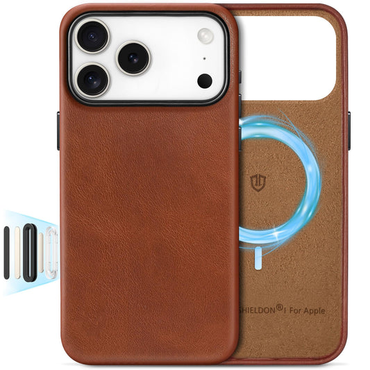 SHIELDON Genuine Leather Case for iPhone 17 Pro Max 6.9  2025 with [Updated Camera Button], Compatible with Magsafe, Magnetic Wi