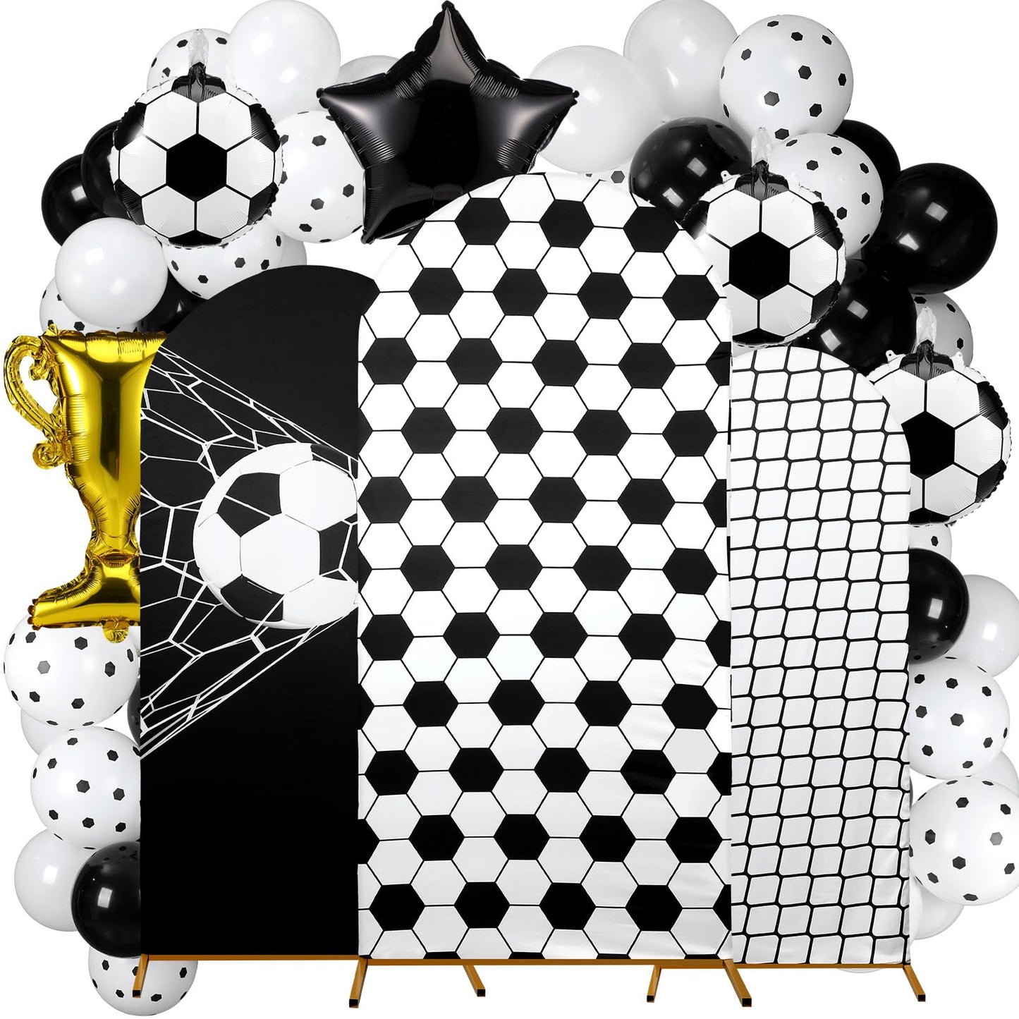 Foilswirl Spandex Arch Backdrop Cover 34 Pcs Soccer Birthday Background Decorations 4ft 5ft 6ft Soccer Arch Backdrop Covers Blac