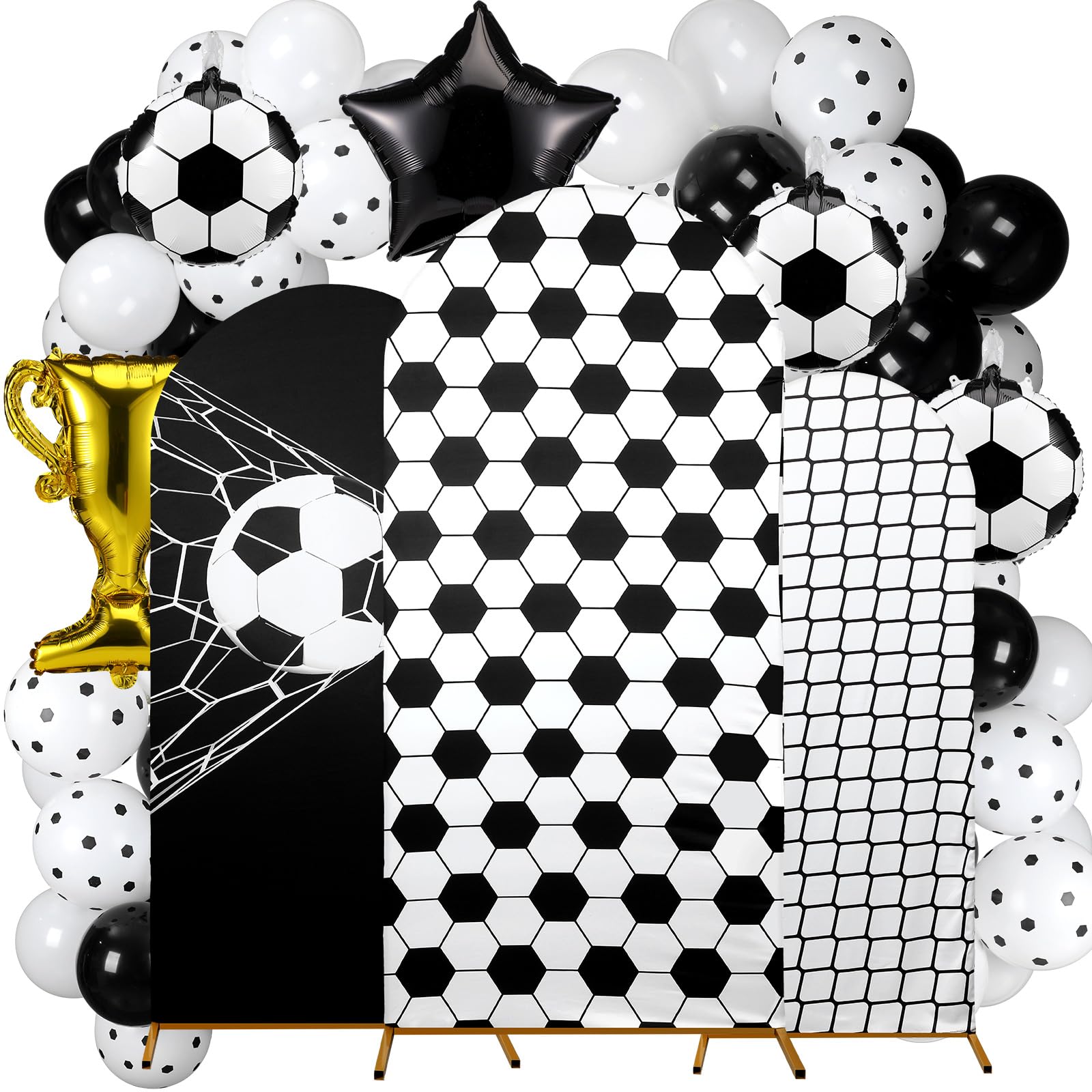 Foilswirl Spandex Arch Backdrop Cover 34 Pcs Soccer Birthday Background Decorations 4ft 5ft 6ft Soccer Arch Backdrop Covers Blac